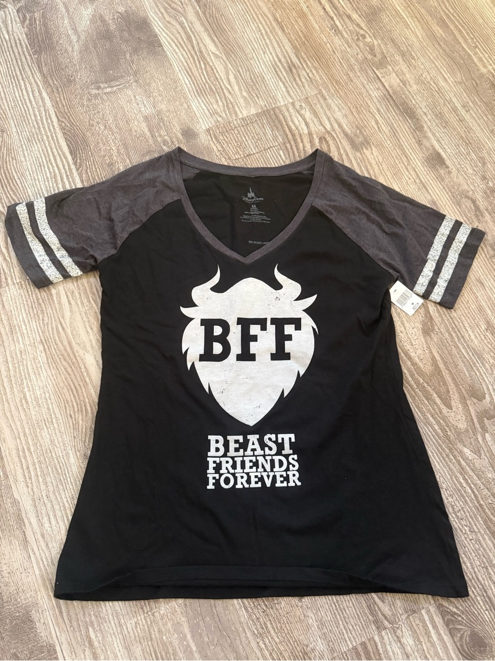 NWT Disney Black & Gray 'BFF Beast Friends Forever' Women’s V-Neck Tee-Medium